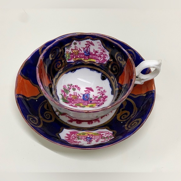 19th Century Antique Gaudy Welsh CHINOISSERIE Pattern Cup & Saucer Tea Set - Picture 12 of 15